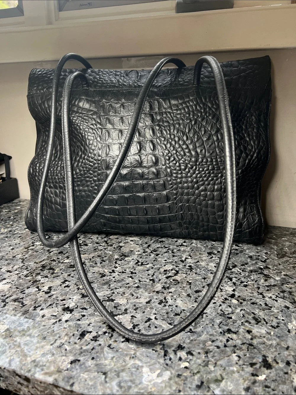 Enrico Coveri Leather Croc Large Zip and Flap Shoulder Tote Bag  Made in Italy
